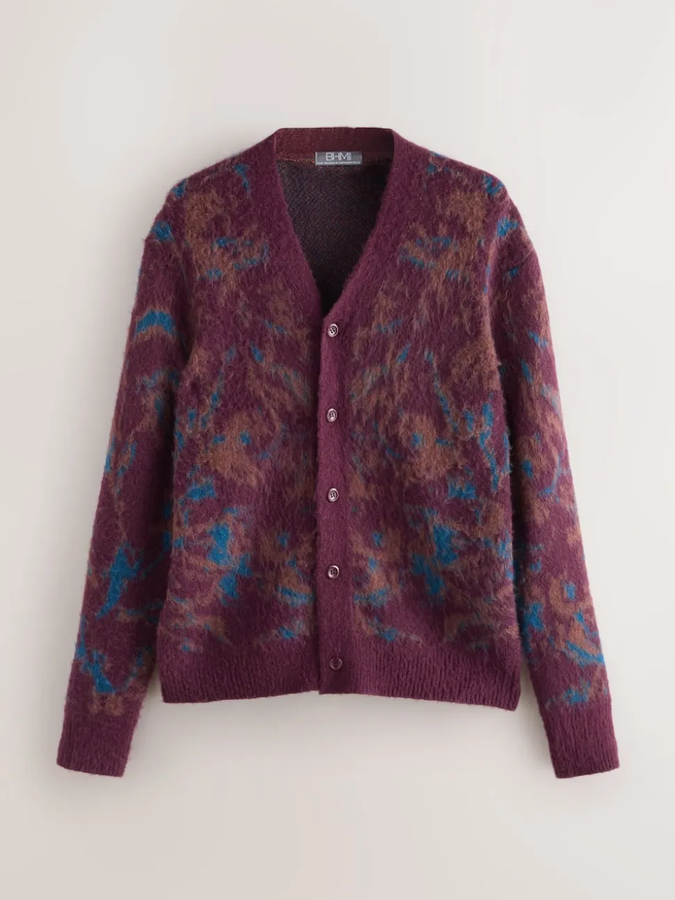 Burgundy Red Relaxed Fit Floral Pattern Cardigan