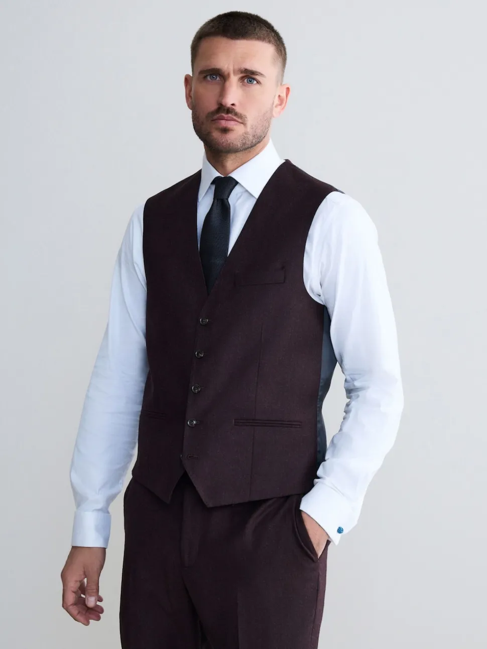 Burgundy Red Signature Zignone Italian Wool Cashmere Blend Flannel Suit Waistcoat