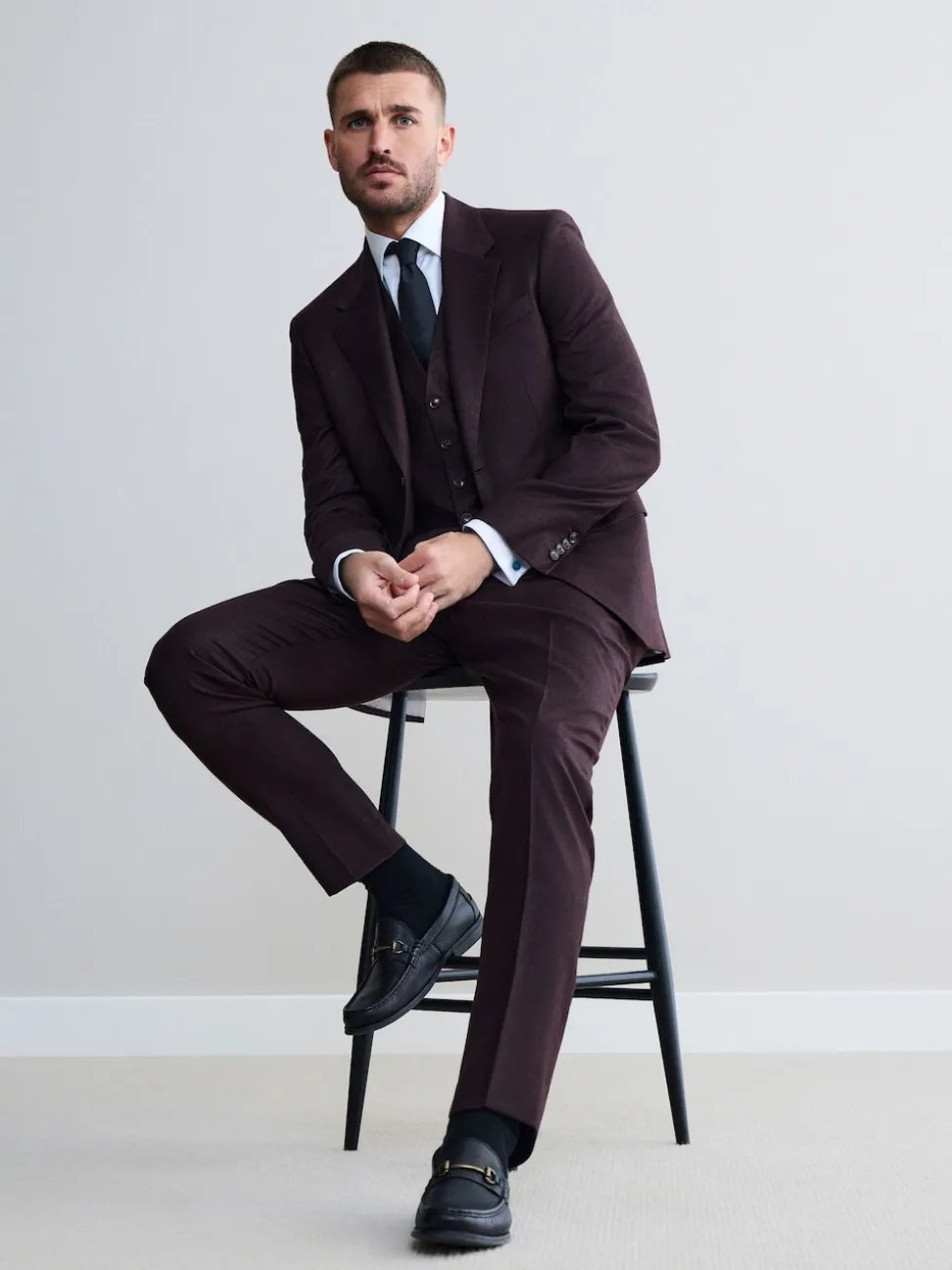 Burgundy Red Signature Zignone Italian Wool Cashmere Blend Flannel Suit Waistcoat