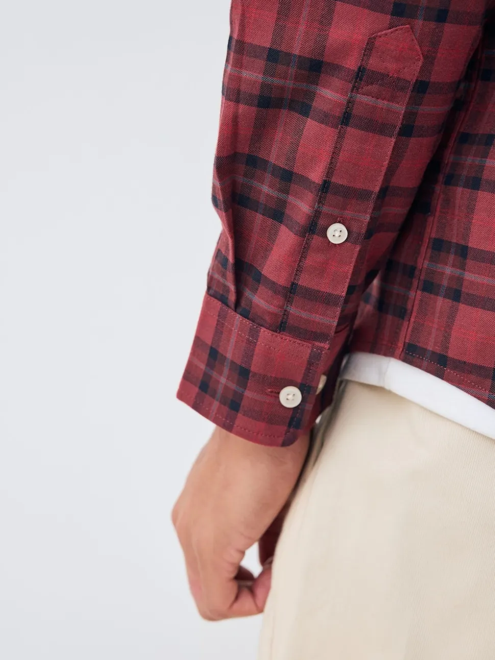 Burgundy Red Slim Fit Long Sleeve Check Stretch Oxford Shirt