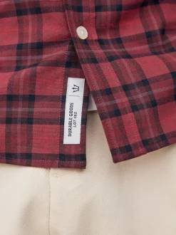 Burgundy Red Slim Fit Long Sleeve Check Stretch Oxford Shirt