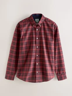 Burgundy Red Slim Fit Long Sleeve Check Stretch Oxford Shirt
