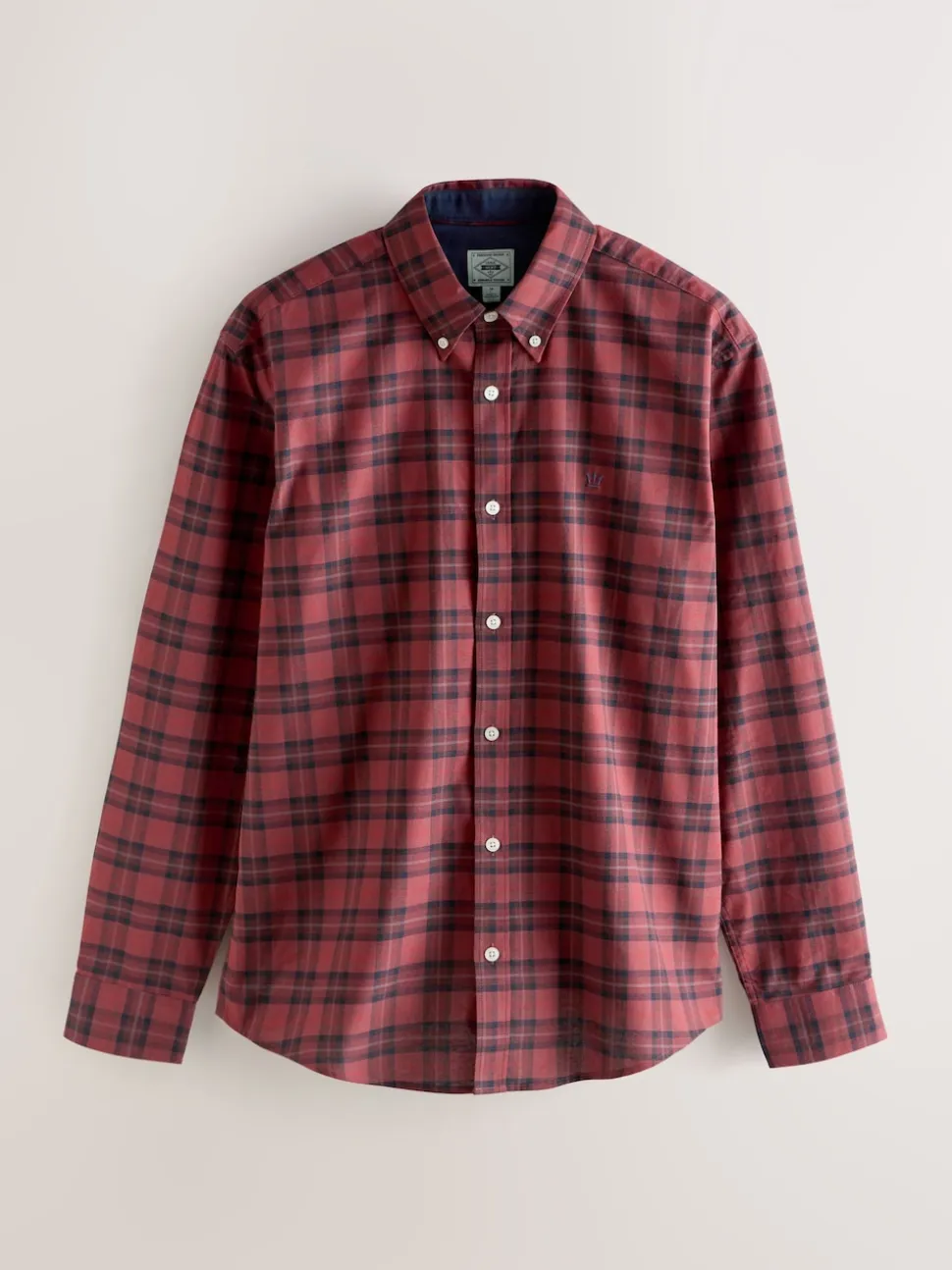 Burgundy Red Slim Fit Long Sleeve Check Stretch Oxford Shirt