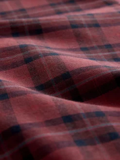 Burgundy Red Slim Fit Long Sleeve Check Stretch Oxford Shirt