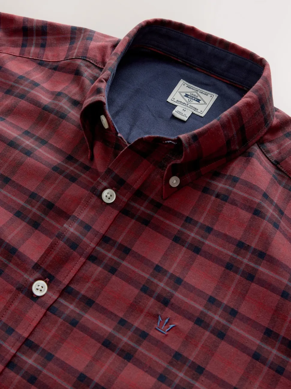 Burgundy Red Slim Fit Long Sleeve Check Stretch Oxford Shirt