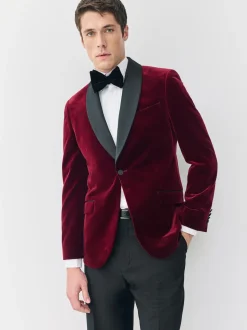 Burgundy Red Slim Fit Signature Pontoglio Italian Velvet Blazer With Shawl Lapel
