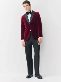 Burgundy Red Slim Fit Signature Pontoglio Italian Velvet Blazer With Shawl Lapel