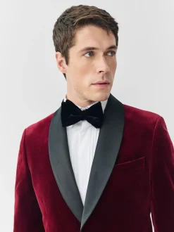 Burgundy Red Slim Fit Signature Pontoglio Italian Velvet Blazer With Shawl Lapel