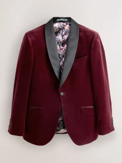 Burgundy Red Slim Fit Signature Pontoglio Italian Velvet Blazer With Shawl Lapel