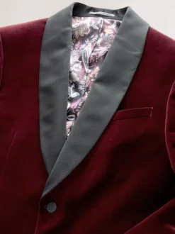 Burgundy Red Slim Fit Signature Pontoglio Italian Velvet Blazer With Shawl Lapel