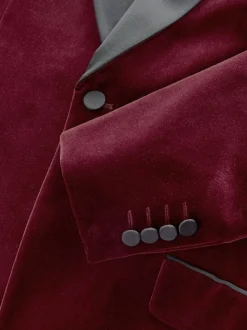 Burgundy Red Slim Fit Signature Pontoglio Italian Velvet Blazer With Shawl Lapel