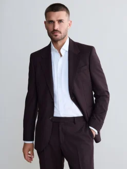 Burgundy Red Slim Fit Signature Zignone Italian Wool Cashmere Blend Flannel Suit Jacket