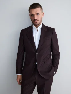 Burgundy Red Slim Fit Signature Zignone Italian Wool Cashmere Blend Flannel Suit Jacket