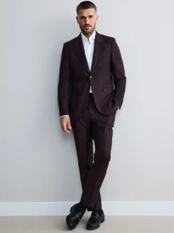 Burgundy Red Slim Fit Signature Zignone Italian Wool Cashmere Blend Flannel Suit Jacket