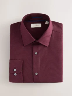 Burgundy Red Slim Fit Signature 100% Cotton with Textured Smart Shirt