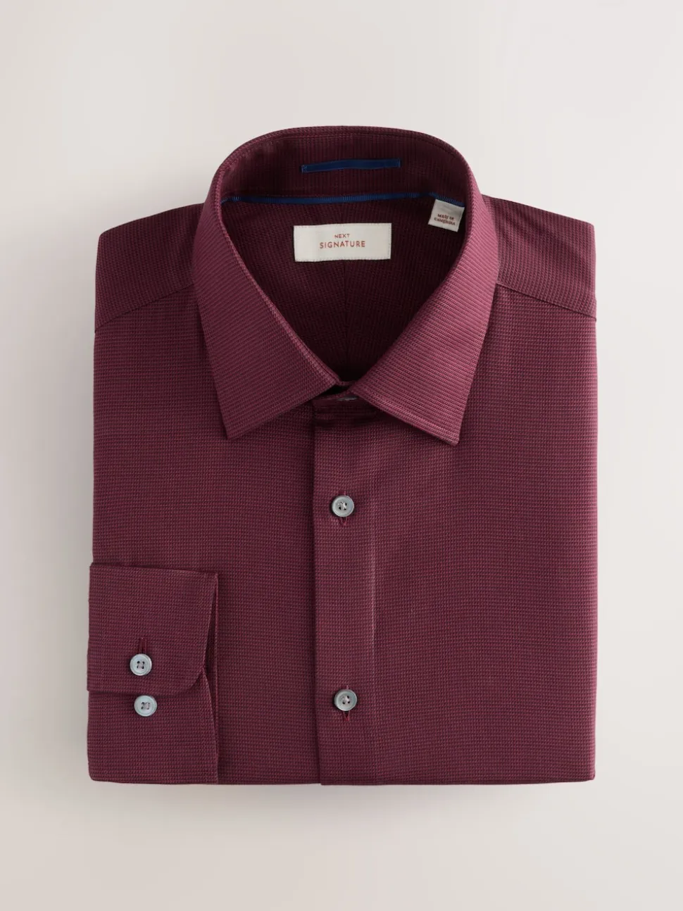 Burgundy Red Slim Fit Signature 100% Cotton with Textured Smart Shirt