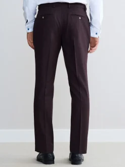 Burgundy Red Slim Fit Signature Zignone Italian Wool Cashmere Blend Flannel Suit Trousers