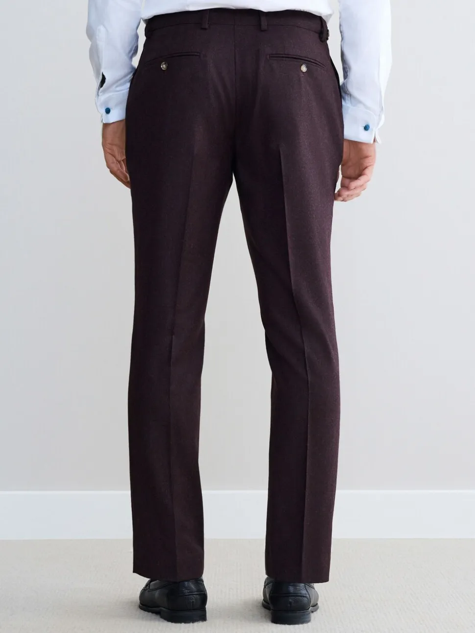 Burgundy Red Slim Fit Signature Zignone Italian Wool Cashmere Blend Flannel Suit Trousers