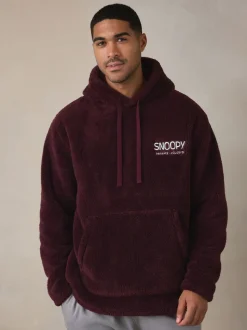 Burgundy Red Snoopy Borg Fleece Hoodie