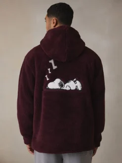 Burgundy Red Snoopy Borg Fleece Hoodie
