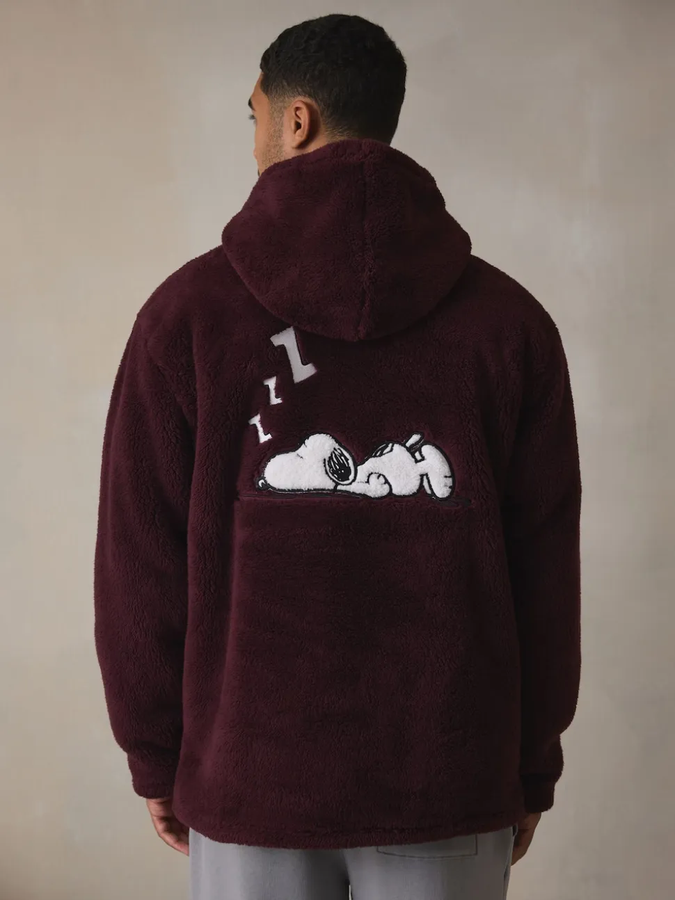 Burgundy Red Snoopy Borg Fleece Hoodie