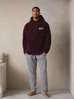 Burgundy Red Snoopy Borg Fleece Hoodie
