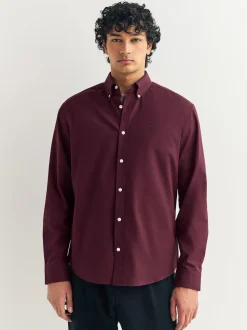 Burgundy Red Stretch Oxford Long Sleeve Shirt