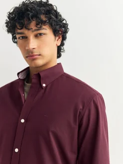 Burgundy Red Stretch Oxford Long Sleeve Shirt
