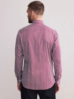 Burgundy Red Stripe Slim Fit 100% Cotton Signature Single Cuff Shirt