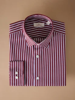 Burgundy Red Stripe Slim Fit 100% Cotton Signature Single Cuff Shirt