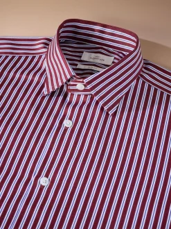 Burgundy Red Stripe Slim Fit 100% Cotton Signature Single Cuff Shirt