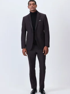 Burgundy Red Tailored Fit Inset Lapel Detail Tuxedo Suit Jacket