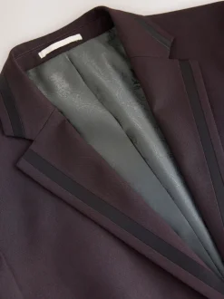 Burgundy Red Tailored Fit Inset Lapel Detail Tuxedo Suit Jacket