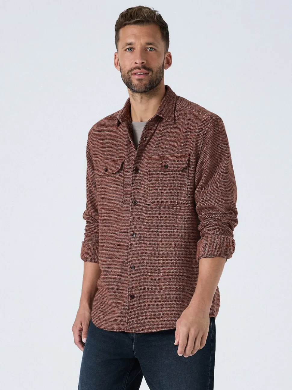 Burgundy Red Textured Shacket Overshirt