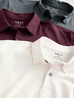 Burgundy Red/Charcoal Grey/Ecru Cream Plain Short Sleeve Jersey Polo Shirts 3 Pack