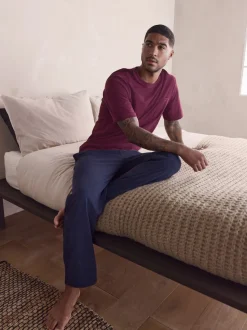 Burgundy Red/Navy Blue Short Sleeve Jersey Pyjamas Set