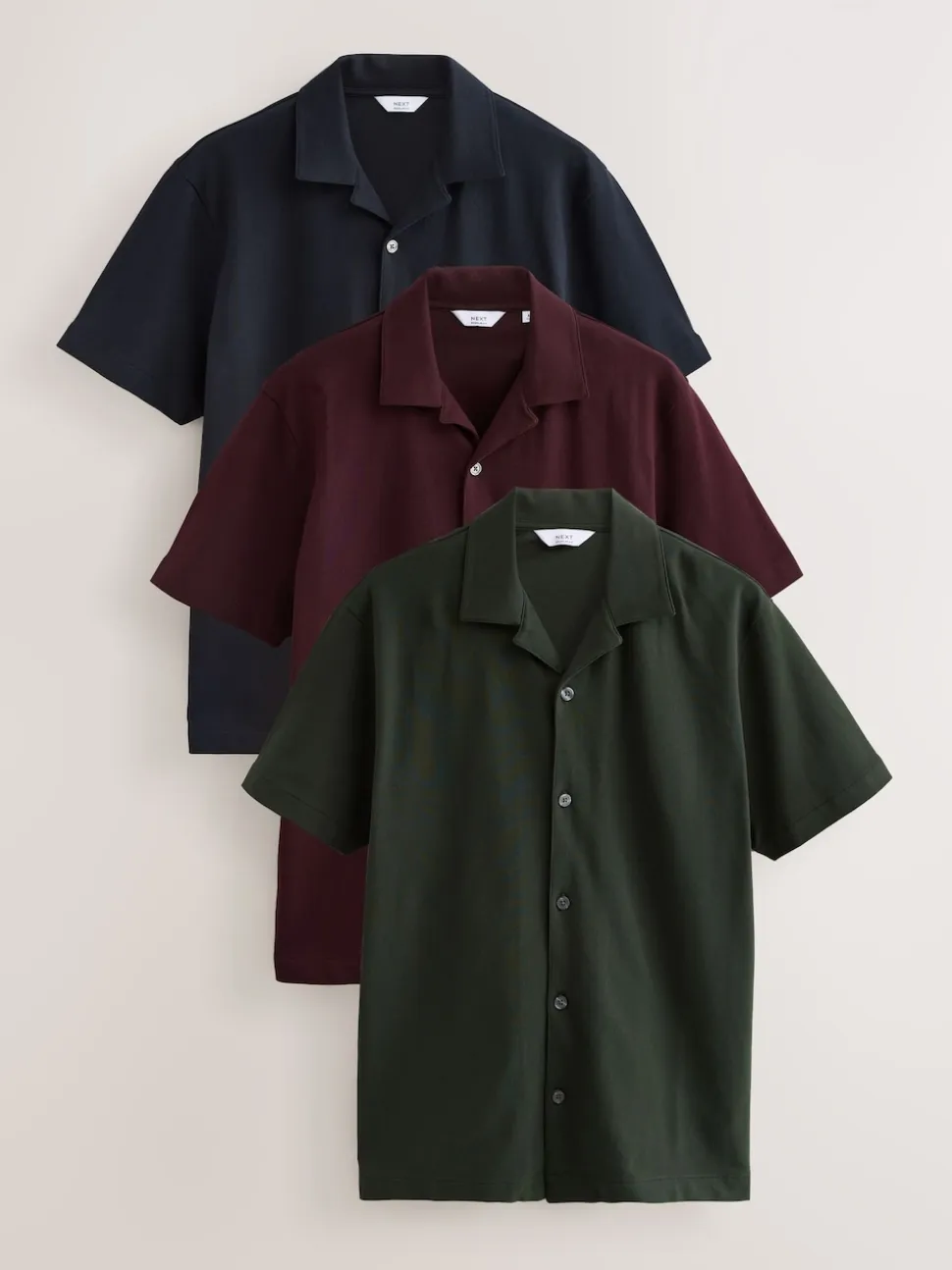 Burgundy Red/Navy Blue/Olive Green Short Sleeve Pique Shirts 3 Pack