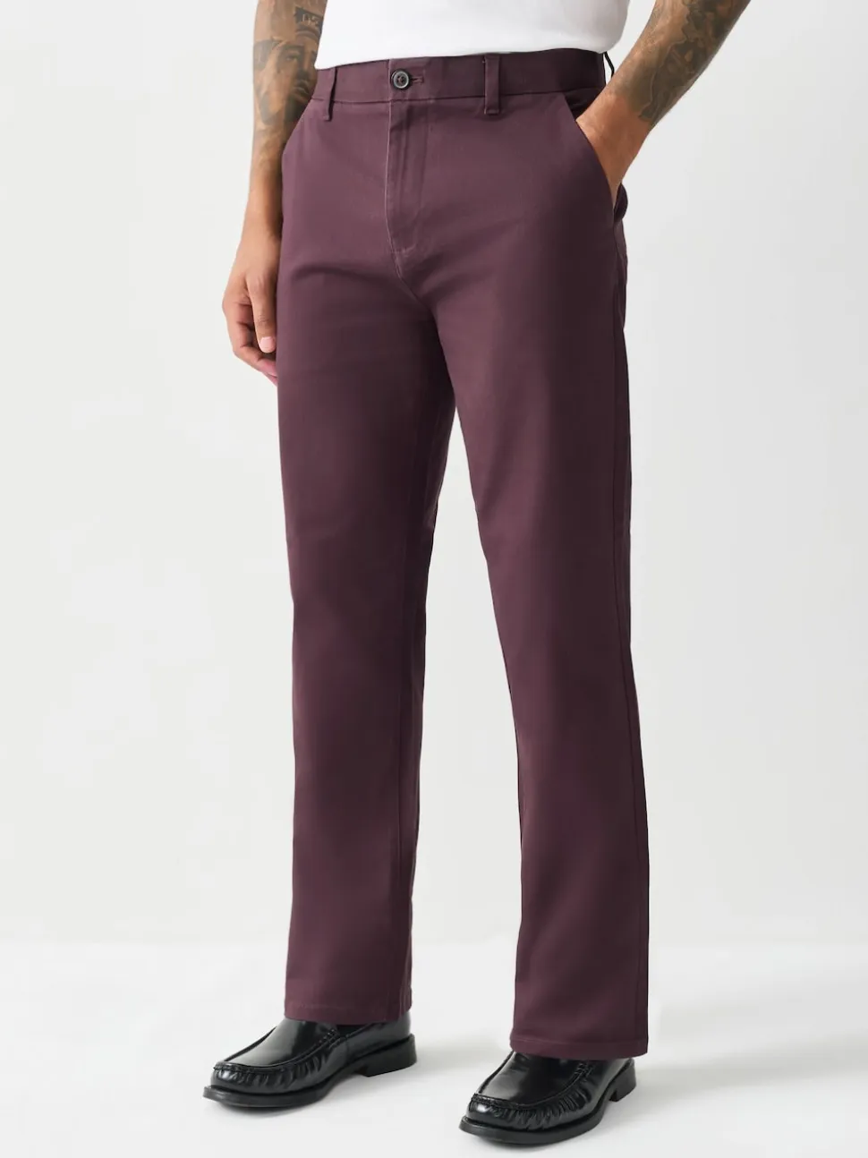 Burgundy Straight Fit Stretch Chinos Trousers