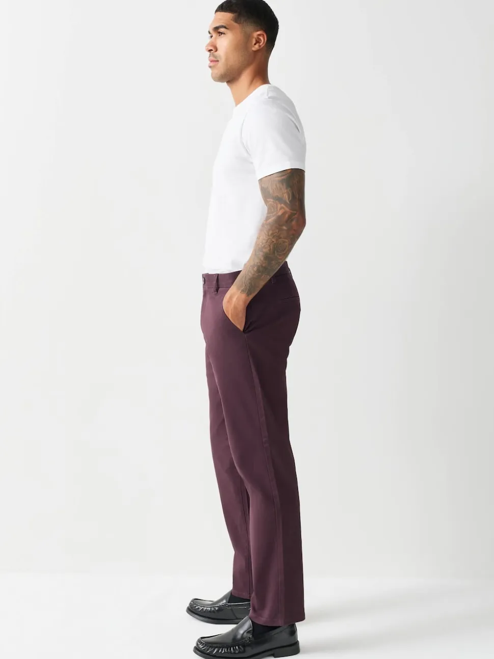 Burgundy Straight Fit Stretch Chinos Trousers