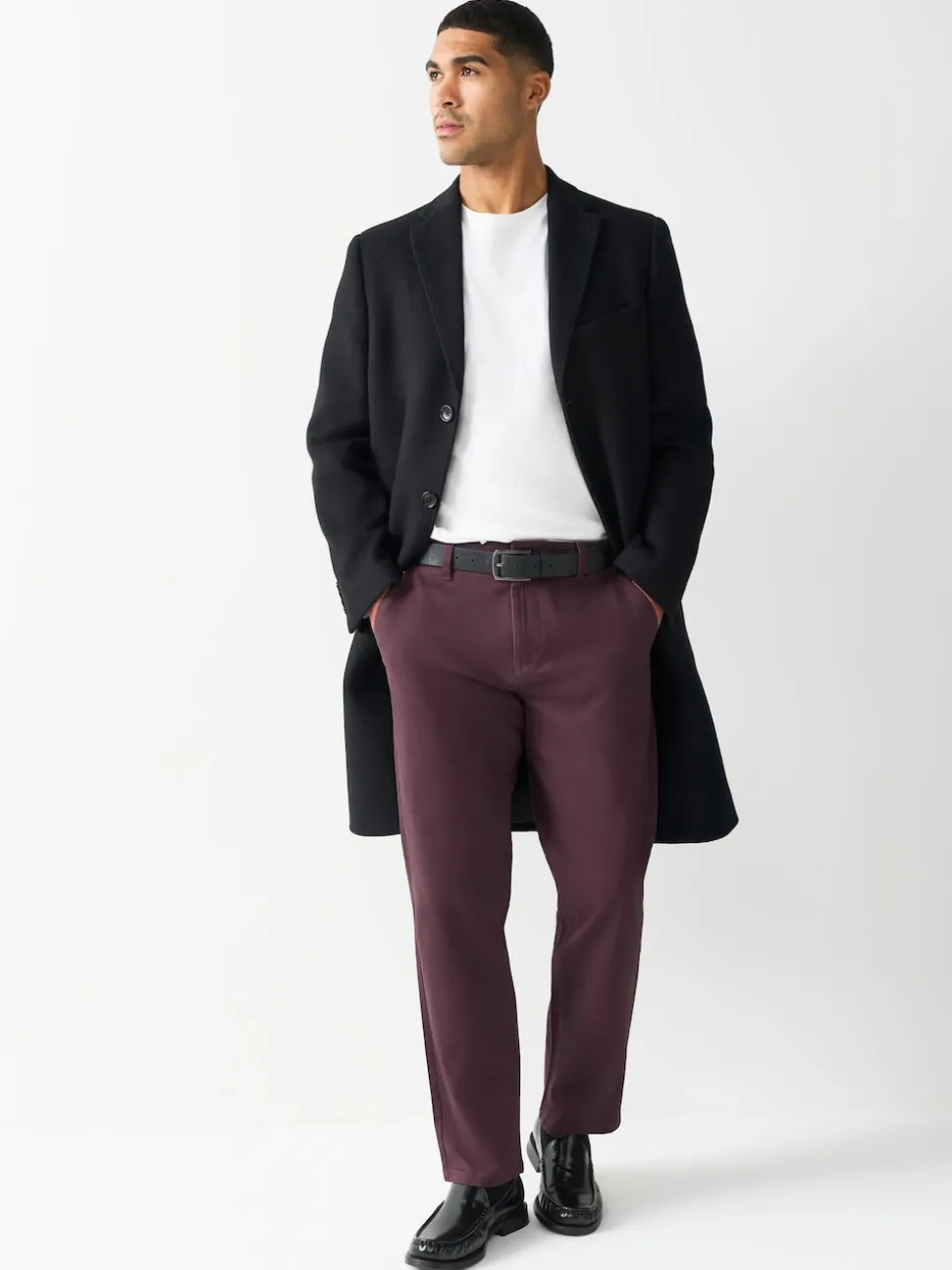 Burgundy Straight Fit Stretch Chinos Trousers