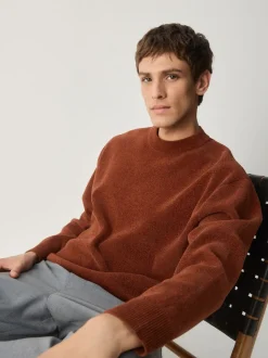 Burnt Orange Relaxed Fit Plain Chenille Crew Neck Jumper