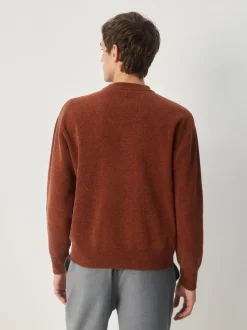 Burnt Orange Relaxed Fit Plain Chenille Crew Neck Jumper