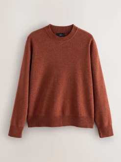 Burnt Orange Relaxed Fit Plain Chenille Crew Neck Jumper