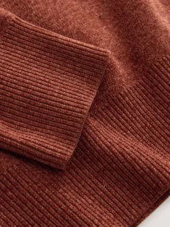 Burnt Orange Relaxed Fit Plain Chenille Crew Neck Jumper