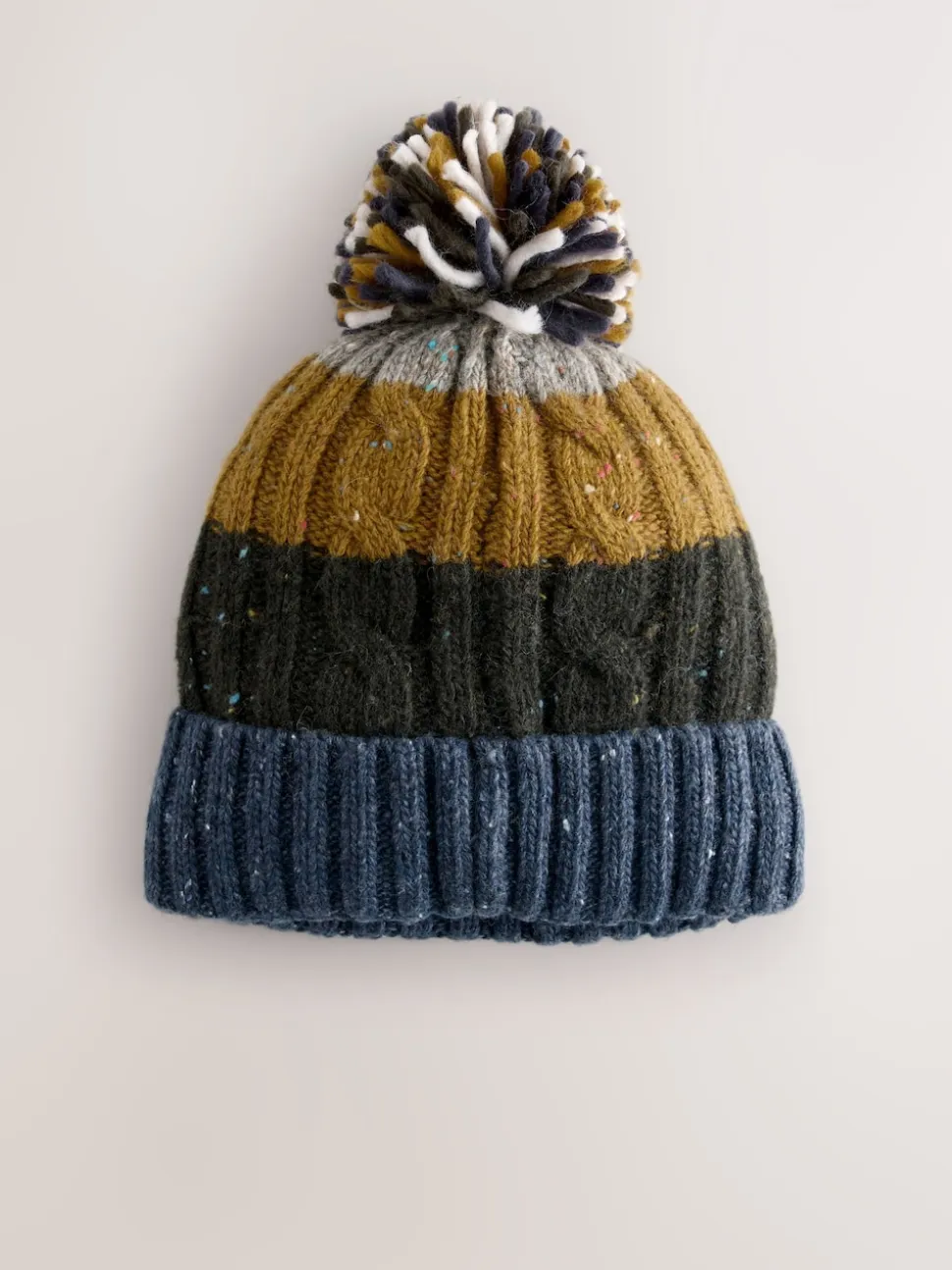 Cable Knit Stripe Bobble Hat