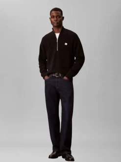 Calvin Klein Black Cotton Waffle Relaxed Quarter Zip Jumper