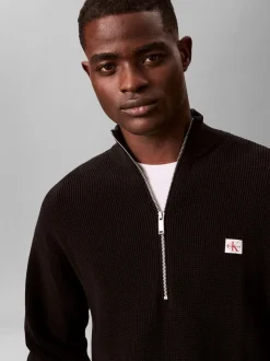 Calvin Klein Black Cotton Waffle Relaxed Quarter Zip Jumper