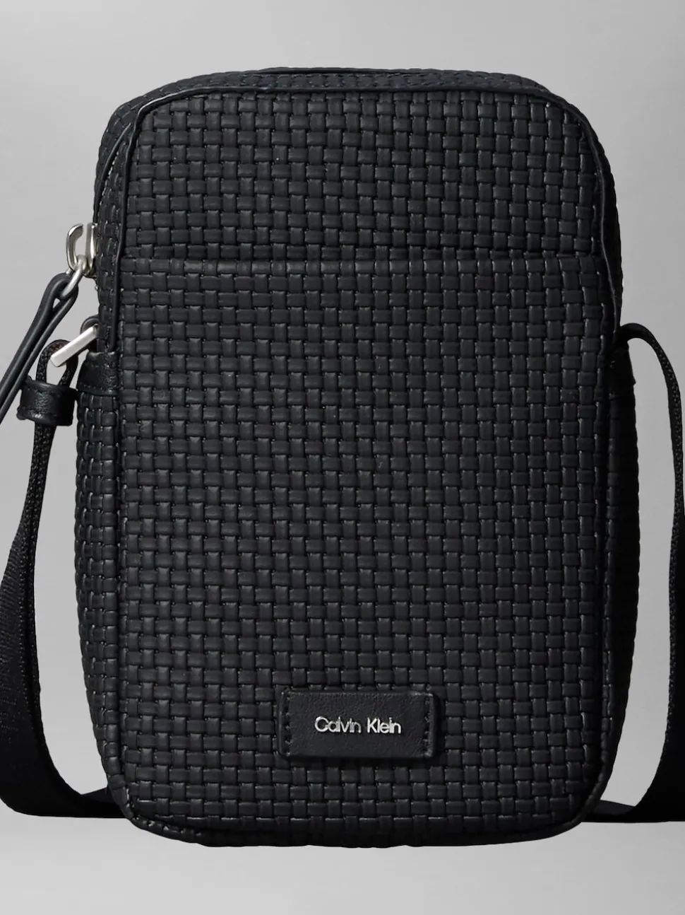 Calvin Klein Black Embossed Woven Slim Reporter Bag
