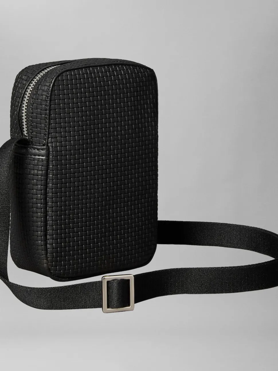 Calvin Klein Black Embossed Woven Slim Reporter Bag