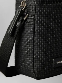 Calvin Klein Black Embossed Woven Slim Reporter Bag